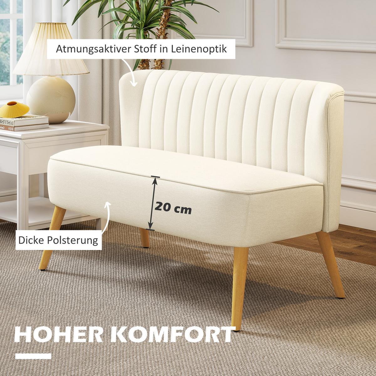 SOFA Polyester Cremeweiß - Creme/Weiß, Holz/Textil (56.5/77/117cm) - HOMCOM