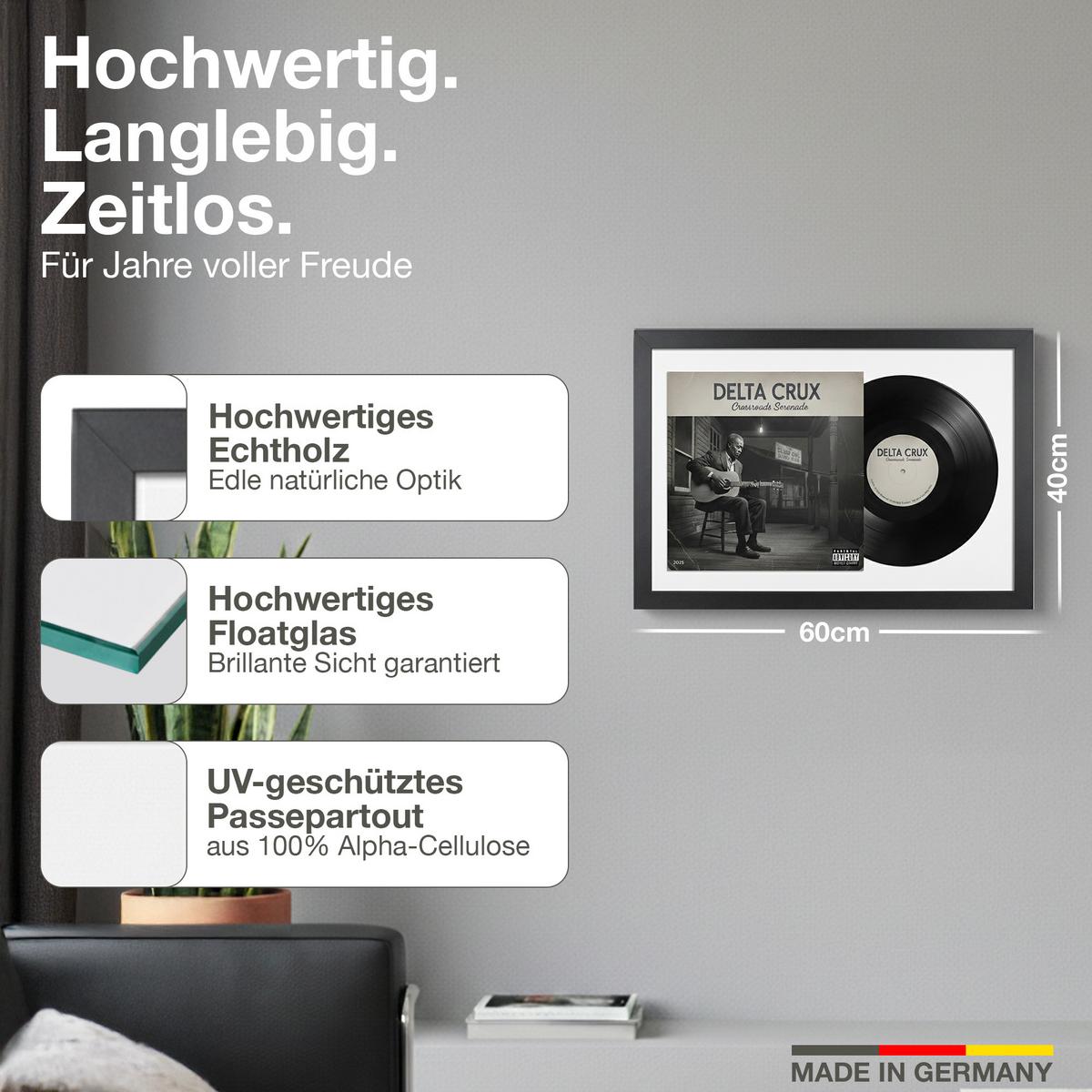 SCHALLPLATTEN BILDERRAHMEN 40/60 2er Set - Schwarz, Holz (60/40cm) - K-Möbel
