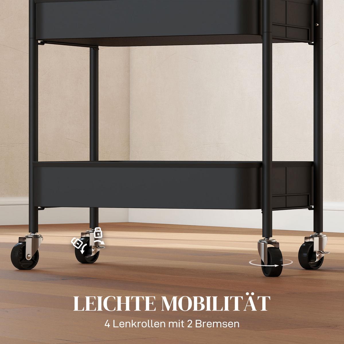 KÜCHENWAGEN Stahl Schwarz - Schwarz, Metall (30.6/79/45cm) - HOMCOM