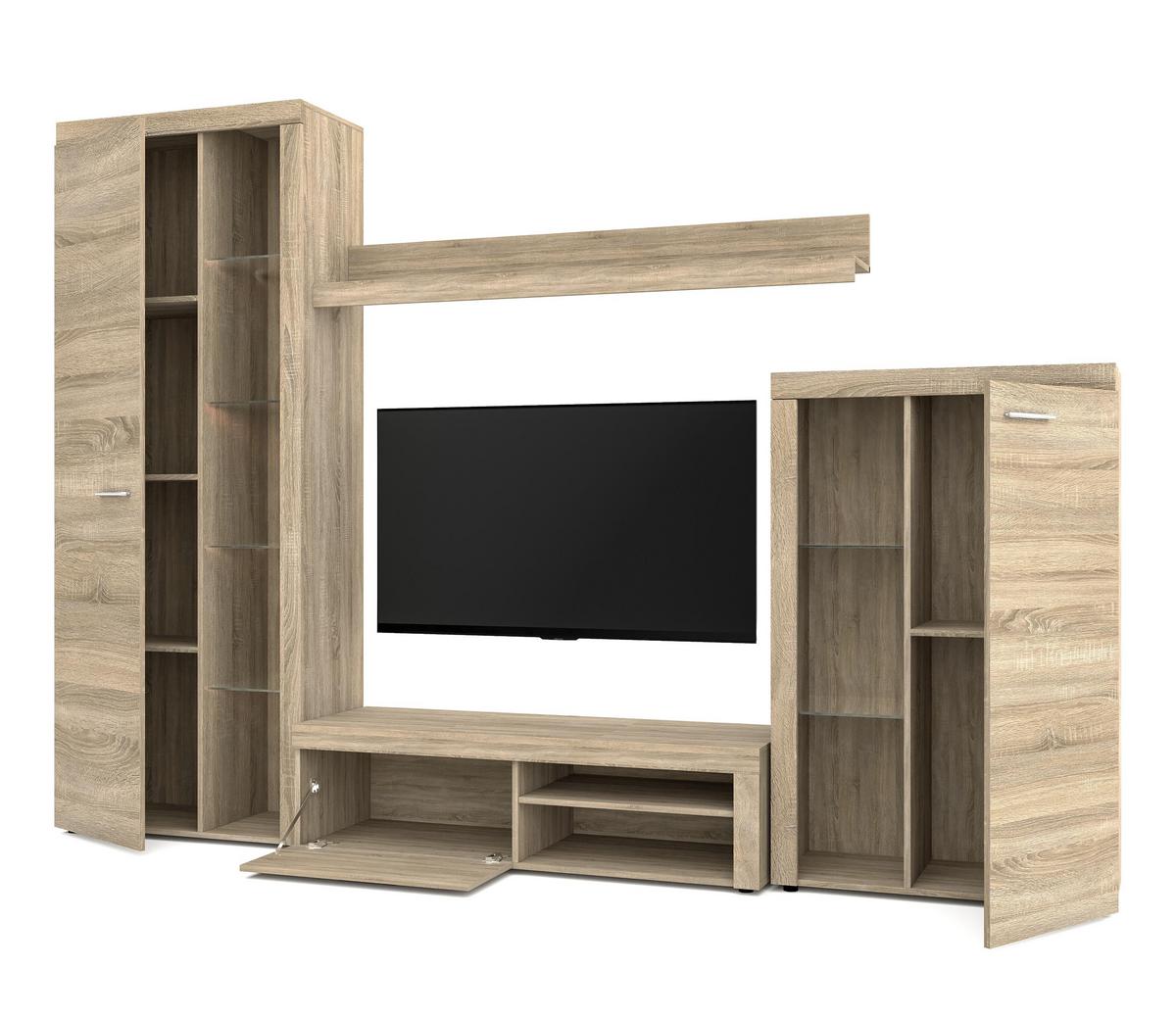 WOHNWAND Spacoro Sonoma Eiche 270/190/41 cm Wohnwand Modern ohne LED - Sonoma Eiche, Holzwerkstoff/Kunststoff (270/190/41cm) - AX Living