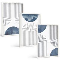 BILDER SET 3er Set - 40x60 cm Weißer Rahmen - Abstrakte blaue Muster - Weiß, Kunststoff (40/60cm) - TULUP