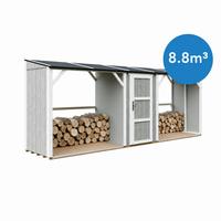 BRENNHOLZLAGER doppelt mit Geräteraum 6,49 m², zwei Brennholzbereiche mit insgesamt ~8,8 m³ Fassungsvermögen - Hellgrau, Holz (118/220/550cm) - Timbela