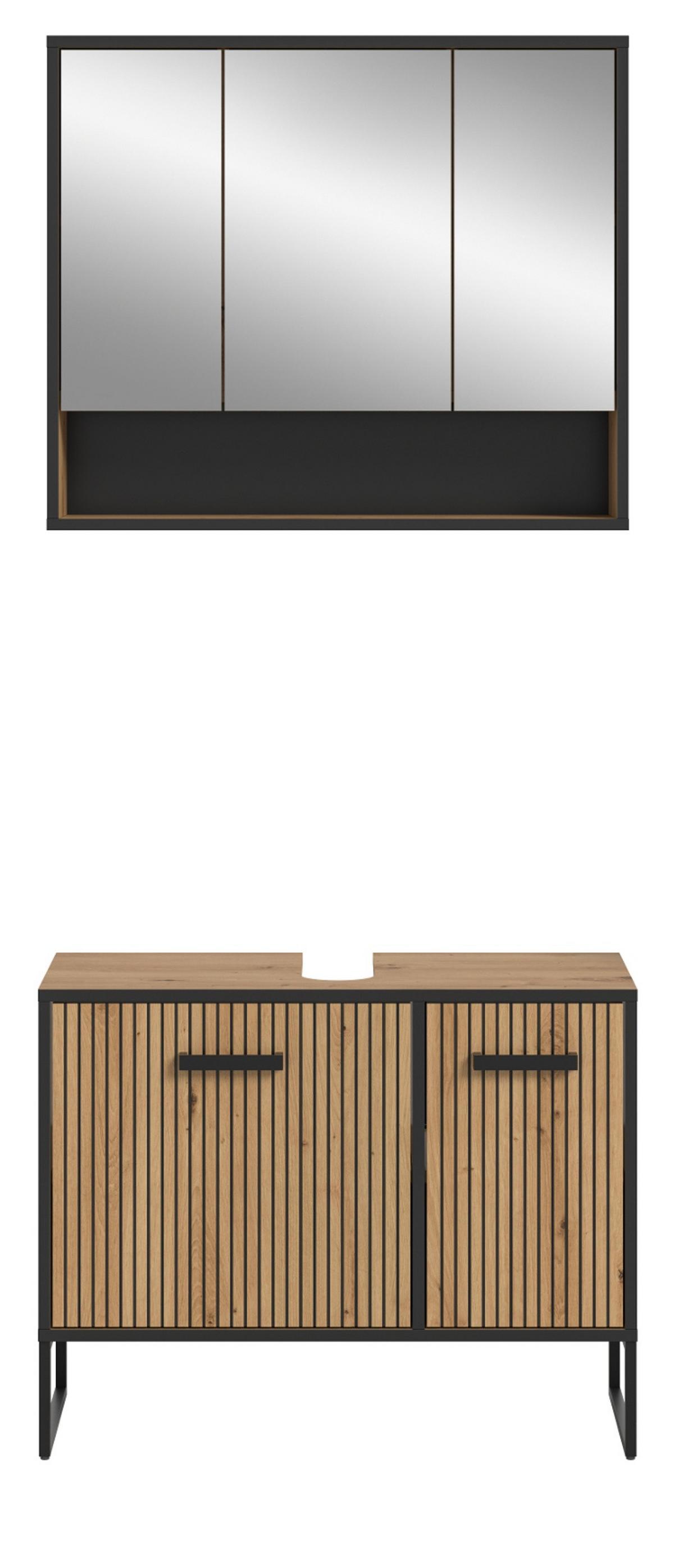 BADMÖBEL-SET 2-teilig Eiche Artisan, schwarz 80 cm, Badkombination mit Soft-Close - Schwarz/Eiche Artisan, Glas/Holzwerkstoff (80/192/36cm) - Inn.Furn