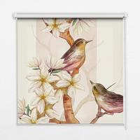 INNENROLLO - Fensterrollo - Rollo - 140x140 cm - Vögel auf einem Baum mit Blumen - Weiß, Kunststoff (140/140/0.5cm) - TULUP
