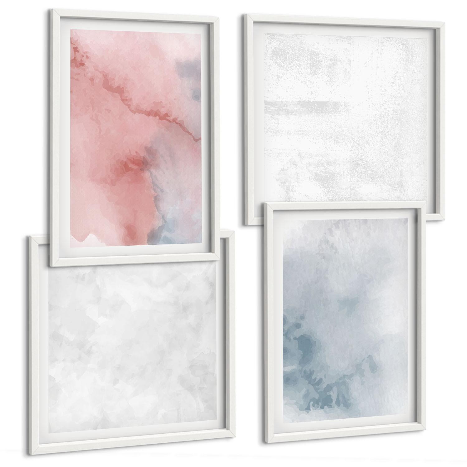 BILDER SET 4er Set - 50x50 cm & 40x60 cm Weißer Rahmen - Pastellfarbene Aquarelltexturen - Weiß, Kunststoff (50/50cm) - TULUP