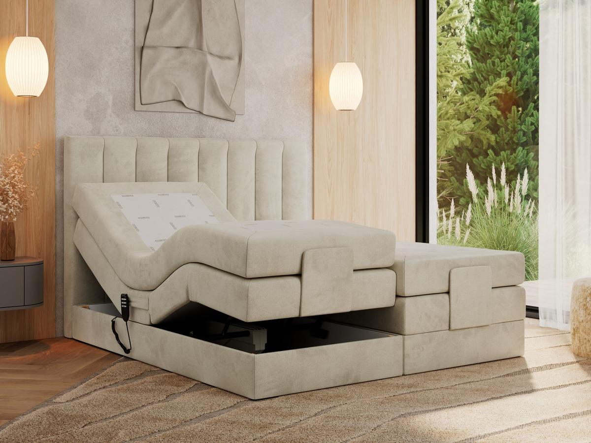 BOXBETT COMFORTO 140/200 - Beige Velvet - H4 - Beige, Holz/Textil (140/200cm) - MKS