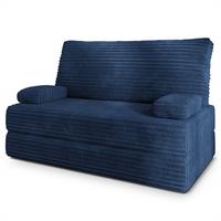 BETTSOFA LADIA aus Schaumstoff Kordstoff Blau Schlaffunktion - Blau, Textil (140/86/60cm) - MASSENO