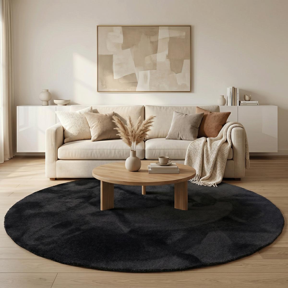 SUPER SOFT HOCHFLORTEPPICH LIVORNO RUND - Schwarz, Textil (200/200cm) - Snapstyle