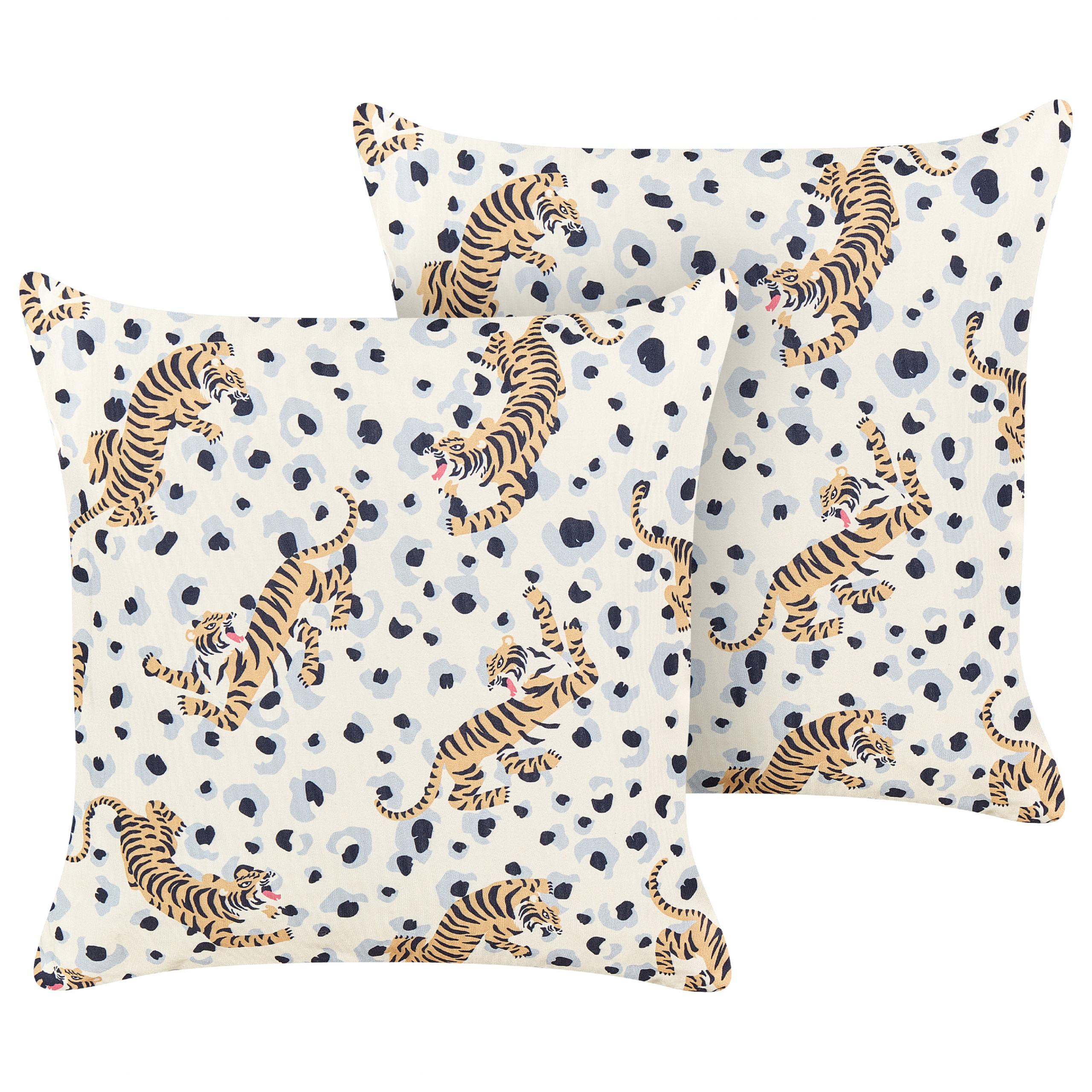 GARTENKISSEN 2er-Set Tigermotiv mehrfarbig 45/45 cm Arenzano - Multicolor, Textil (45/45cm) - Beliani