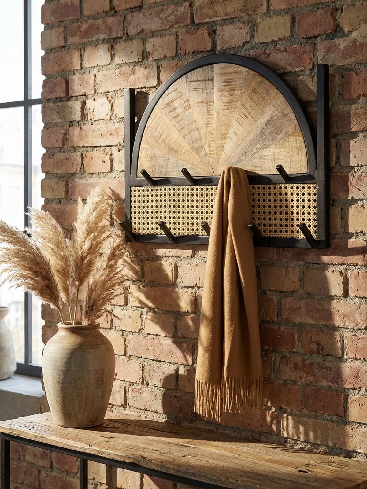 WANDGARDEROBE Mango Massivholz Rattan Metall Modern - Braun, Holz/Metall (53/40/8cm) - KADIMA DESIGN