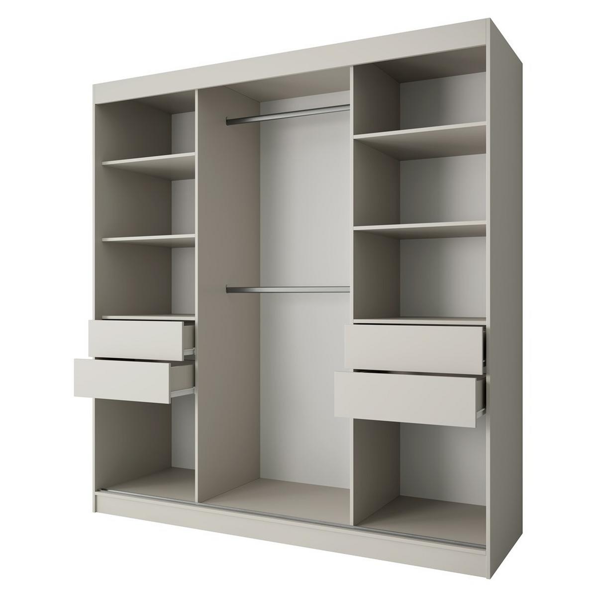 SCHWEBETÜRENSCHRANK Viva II 200/216/61 Kaschmir mit Lacobel-Glas und Schubladen - Kaschmir, Holzwerkstoff (200/216/61cm) - Beautysofa