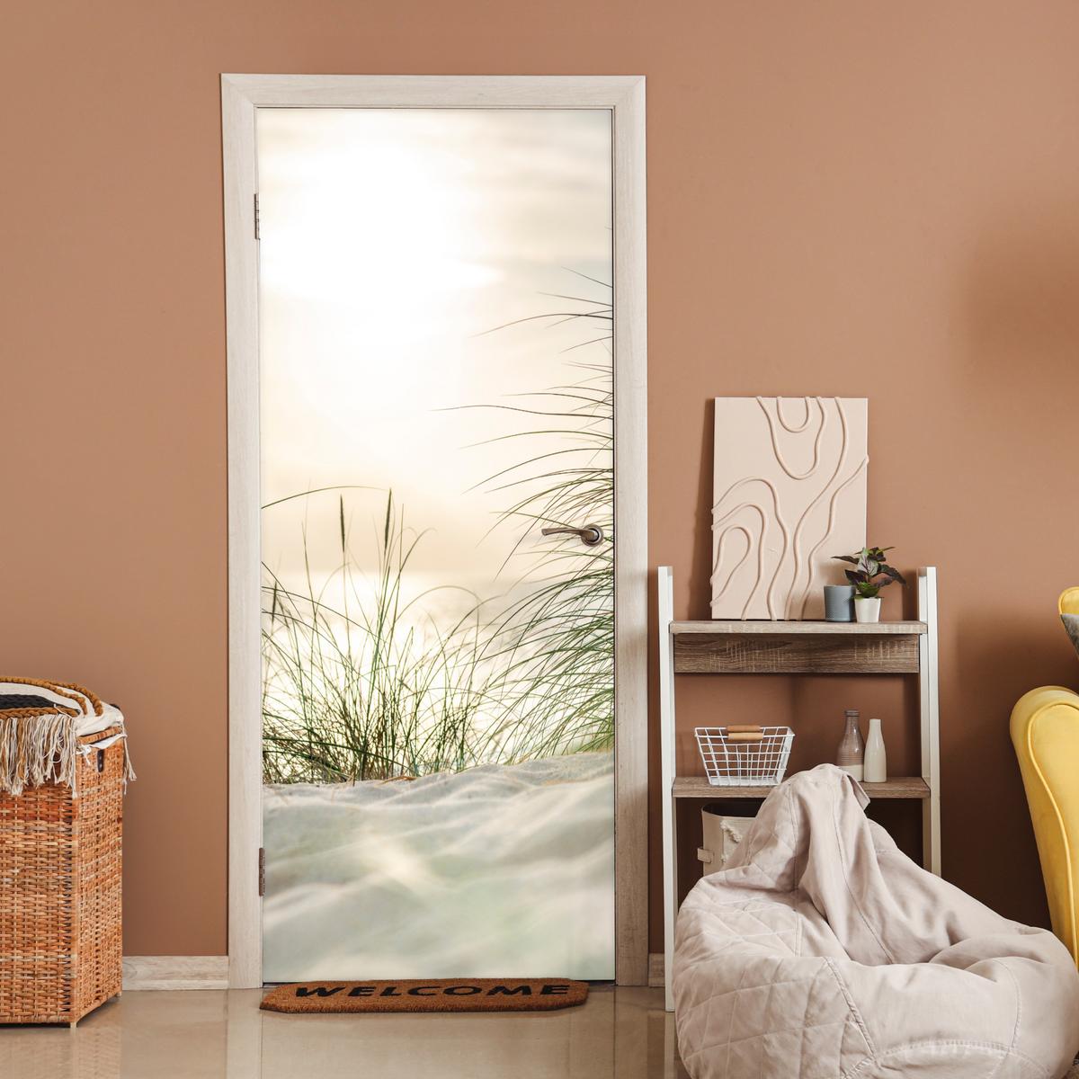 TÜRAUFKLEBER Dünen am Wattenmeer Fototapete 75x205 cm - Türtapete - Sandfarben, Kunststoff (75/0.1cm) - MuchoWow