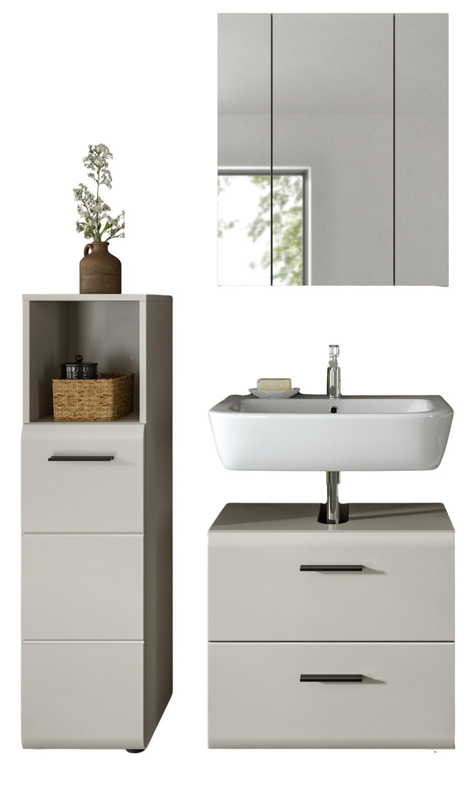 BADMÖBEL-SET Kaschmir 3-teilig 105 cm, Badkombination in modernem Design - Kaschmir/Schwarz, Glas/Holzwerkstoff (105/185/30cm) - Inn.Furn