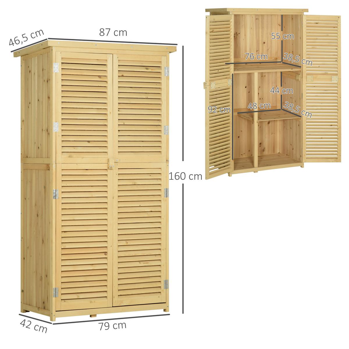 GARTENSCHRANK Holz Geräteschuppen 4 Fächer Geräteschrank mit Asphaltdach Natur - Fichtefarben, Holz (46.5/160/87cm) - Outsunny