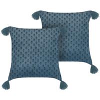 DEKOKISSEN 2er-Set Dunkelblau 45/45 cm Ribes - Dunkelblau, Textil (45/45cm) - Beliani