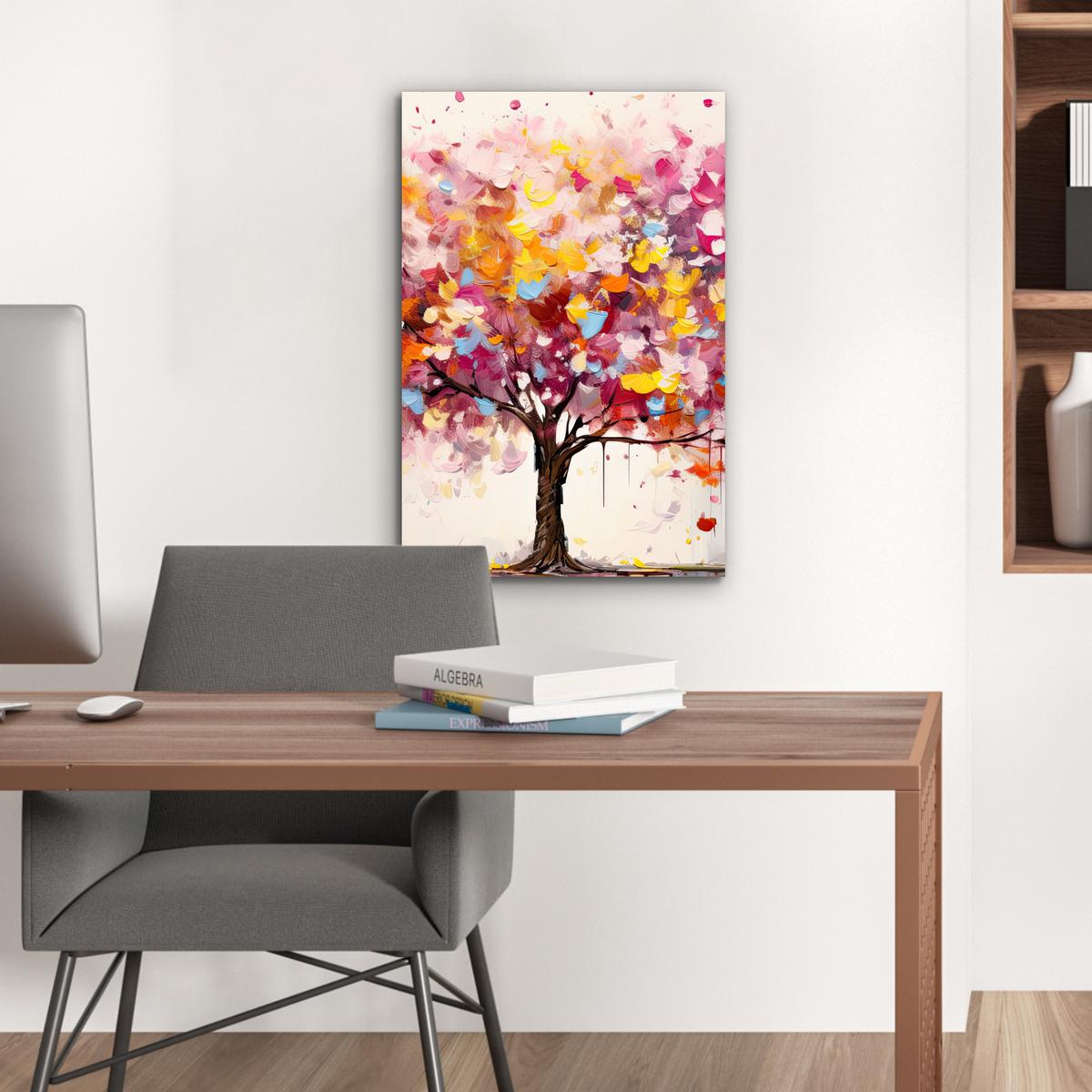 METALLBILD Aquarell - Baum - Kunst - Abstrakt Deko Schlafzimmer 40x60 cm - Multicolor, Metall (40/60cm) - MuchoWow