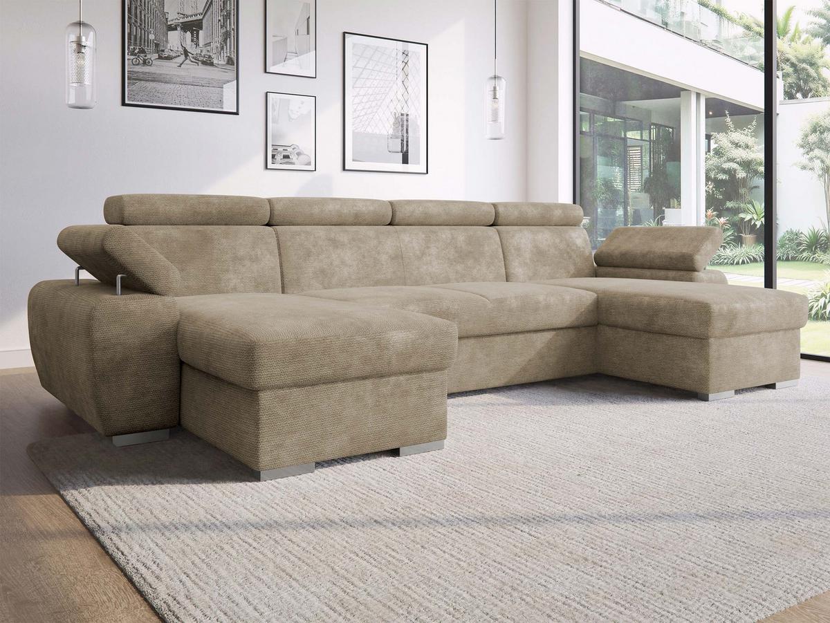 WOHNLANDSCHAFT Plaza U - Beige/Silberfarben, Holz/Kunststoff (323/85/170cm) - MIRJAN24