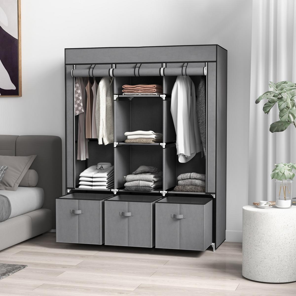 STOFFSCHRANK, Kleiderschrank, Faltschrank mit Reißverschluss, Faltbare Garderobe - Dunkelgrau, Kunststoff/Textil (43/162.5/125cm) - HOMCOM