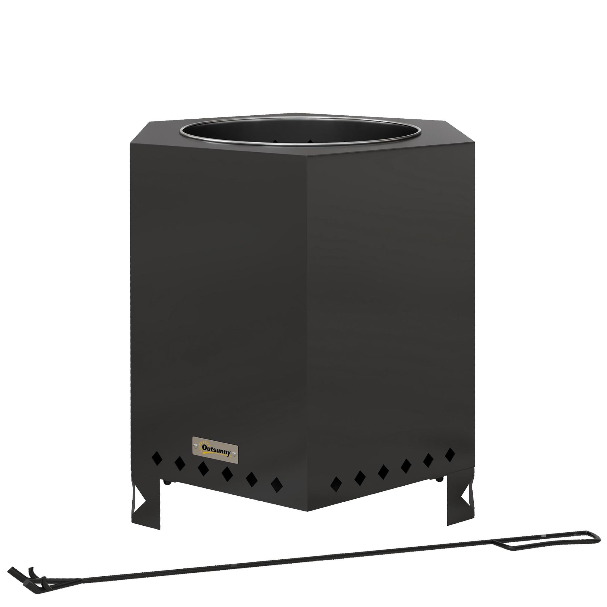 FEUERSCHALE, Metall, Edelstahl, Schwarz - Schwarz, Metall (38.8/46.5/45cm) - Outsunny