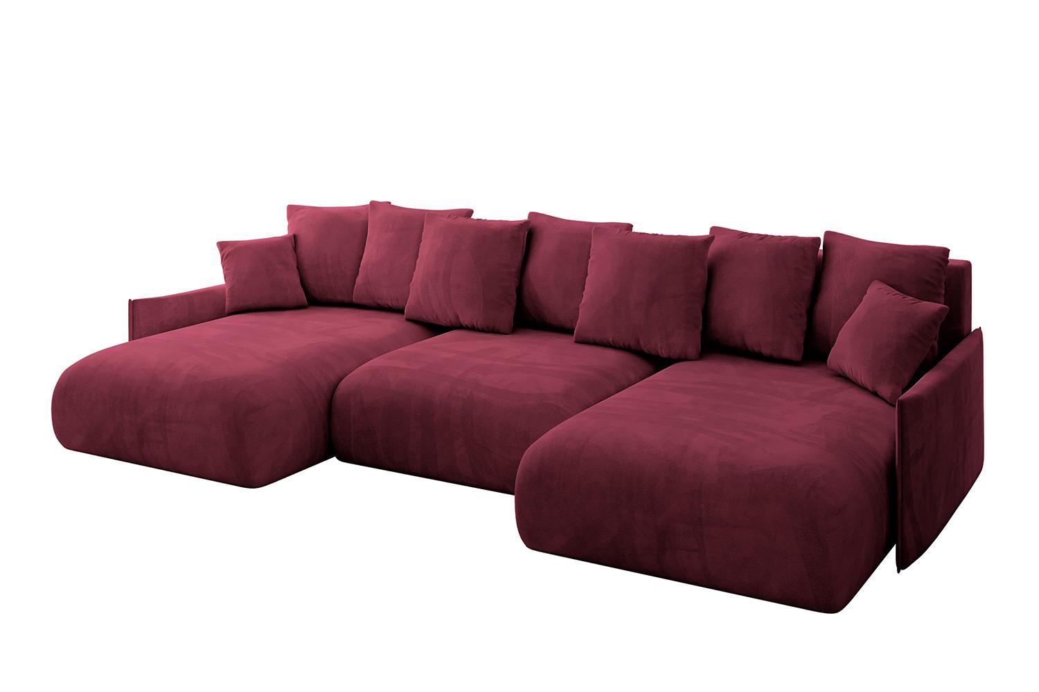 WOHNLANDSCHAFT mit Schlaffunktion und Bettkasten ONESK-U-v1 317x177x72 Bordeauxrot Velours - Bordeaux, Holzwerkstoff/Kunststoff (317/72/177cm) - ALTDECOR