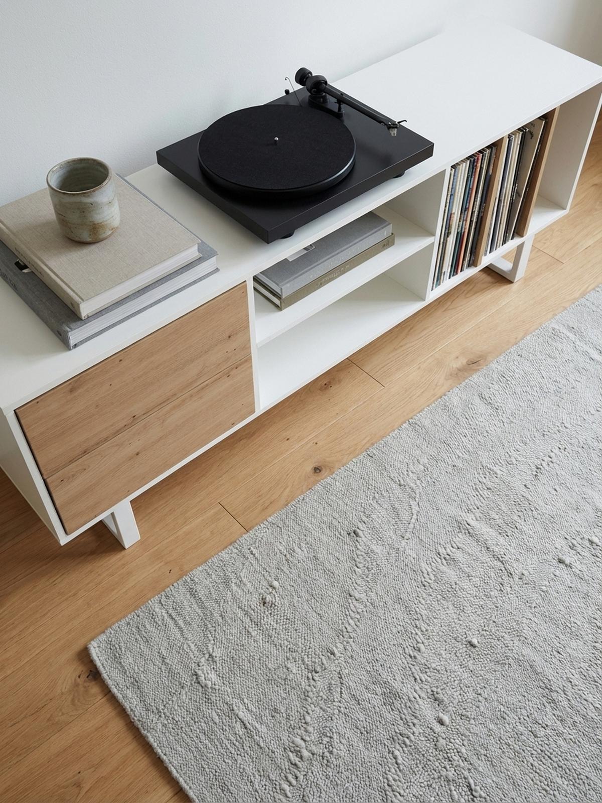 TV-LOWBOARD mit Eiche-Dekor, Schubladen und offenes Regal, modern, Weiß 150x40x55 cm - Weiß, Holzwerkstoff/Metall (150/55/40cm) - KADIMA DESIGN