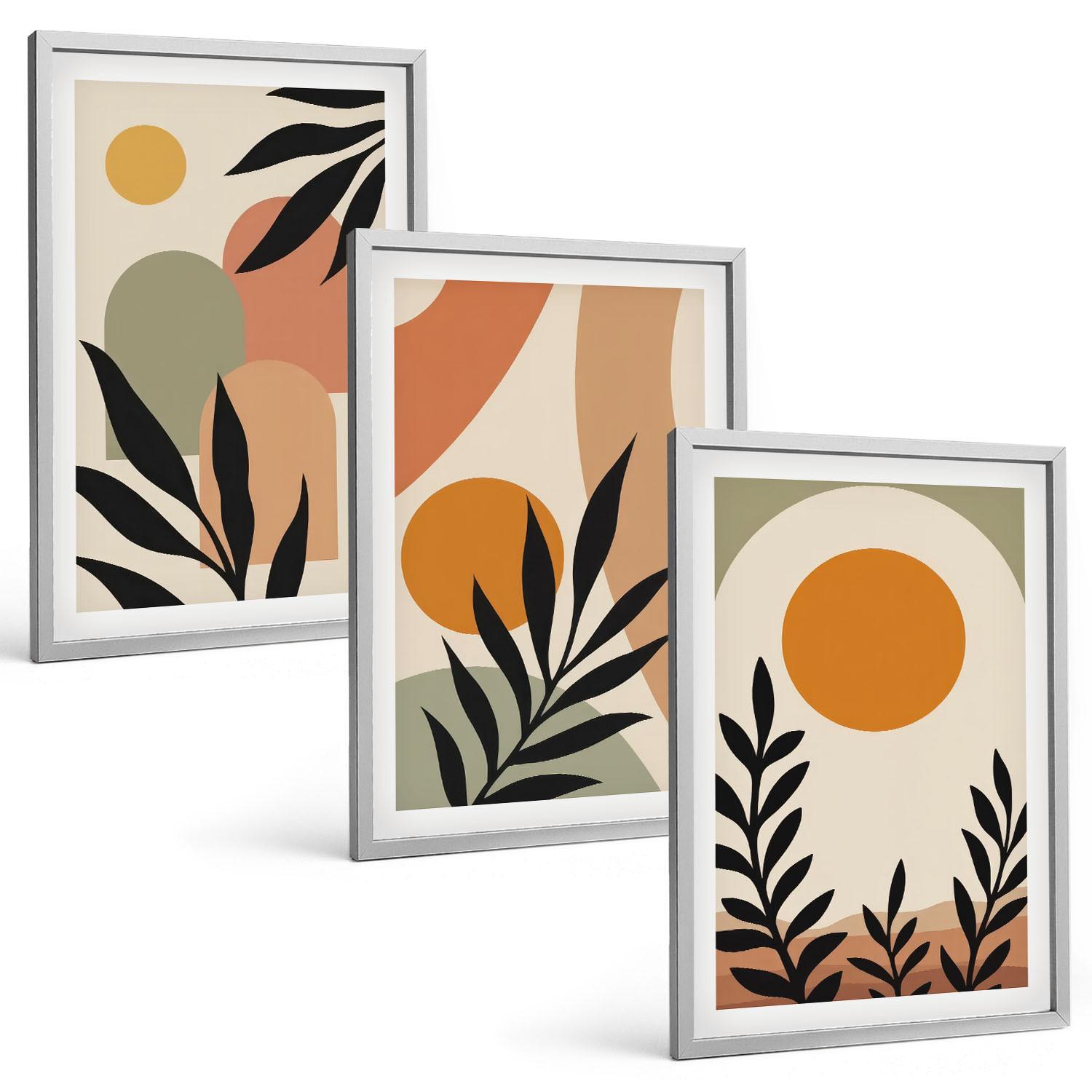 BILDER SET 3er Set - 40x60 cm Silberner Rahmen - Abstrakte Pflanzenformen - Silberfarben, Kunststoff (40/60cm) - TULUP