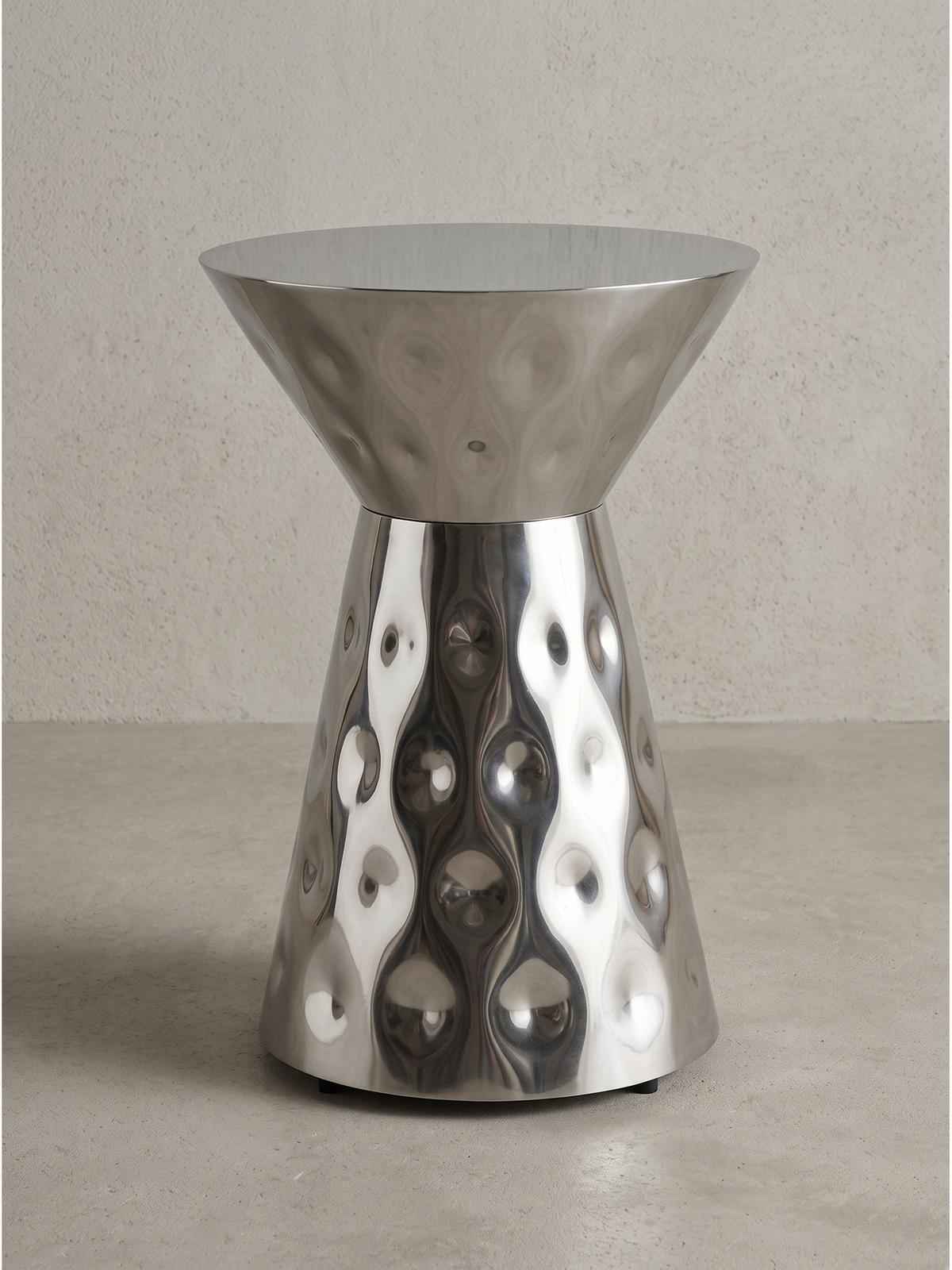 BEISTELLTISCH MAYENNE, Aluminium, handgefertigt, Silber, Ø 36 x 51 cm - Silberfarben, Metall (36/36/51cm) - KADIMA DESIGN