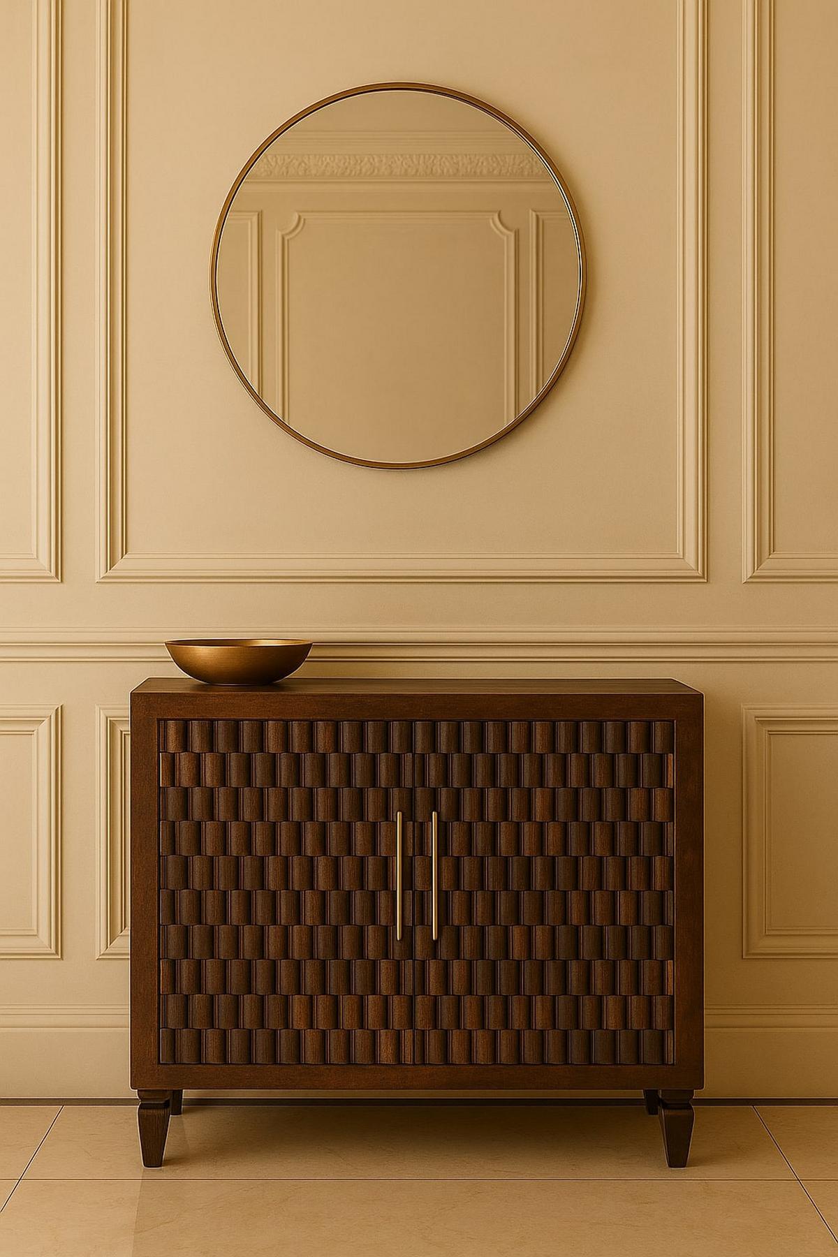 SCHRANK mit Samt-Mokka-Finish, 2 Innenablagen, 2 Türen, dunkelbraun. - Dunkelbraun/Goldfarben, Holz/Metall (85/86/35cm) - Artisan Furniture