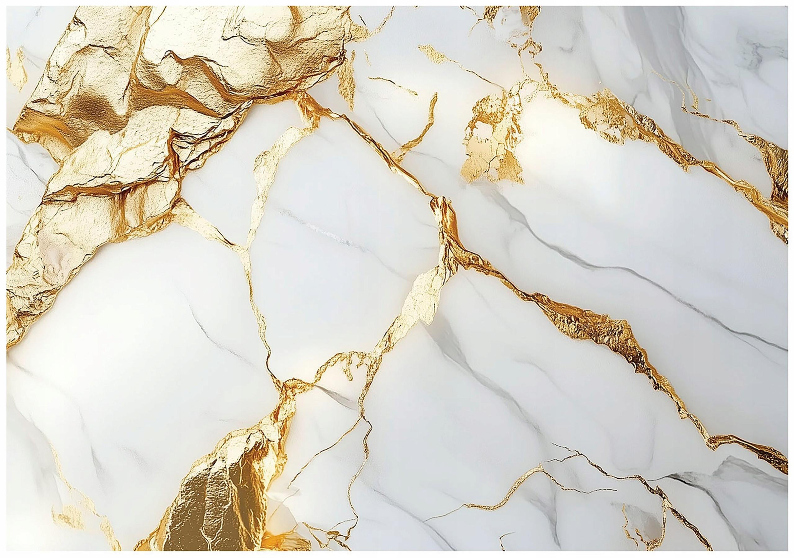 FOTOTAPETE Marmor Steinwand Gold Wohnzimmer 400x280 - Multicolor, Papier (400/280cm) - Wallarena