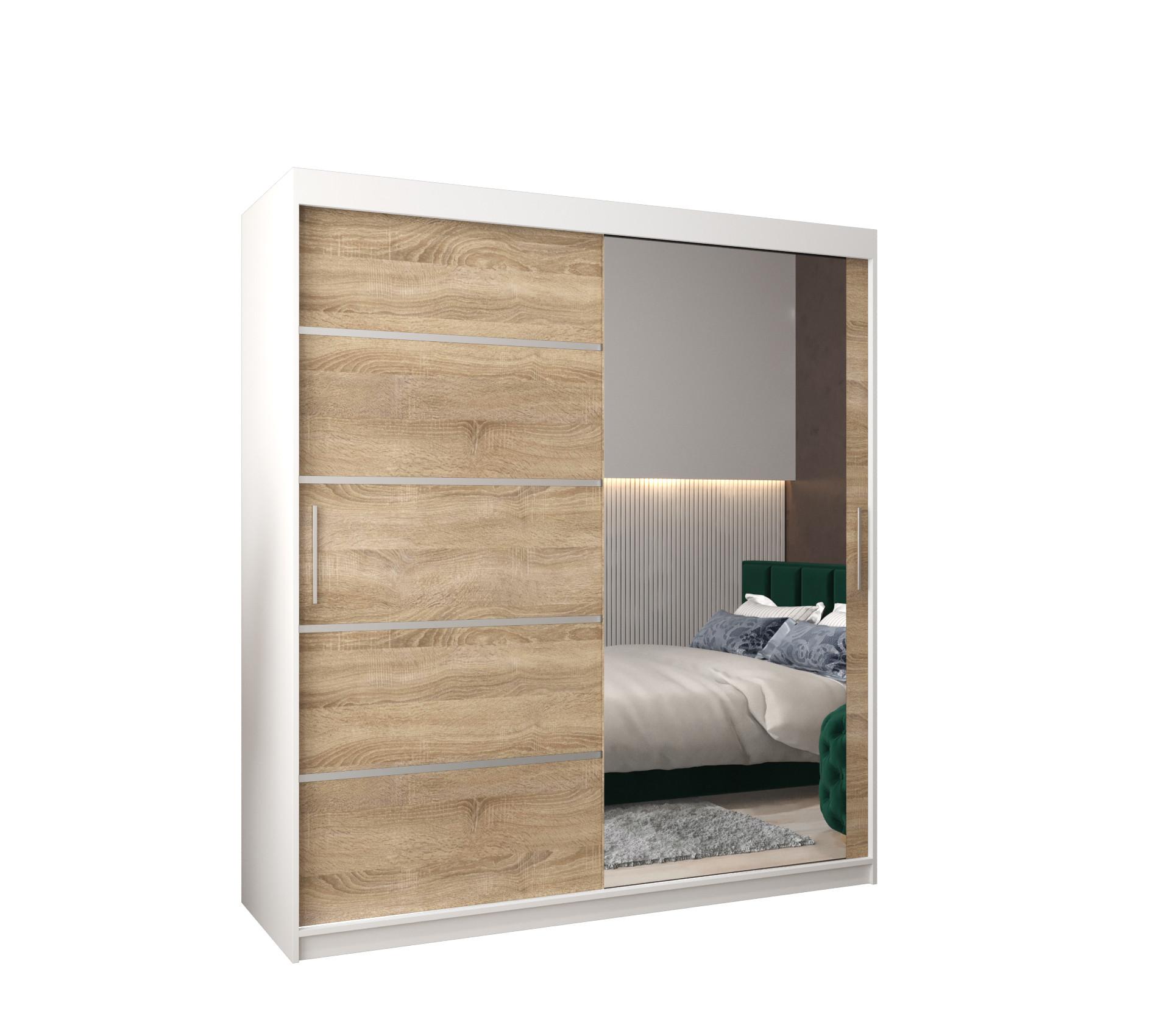 SCHWEBETÜRENSCHRANK 200/180/62 2-türig - Silberfarben/Weiß, Holz/Kunststoff (180/200/62cm) - MÖBEL KRYSPOL