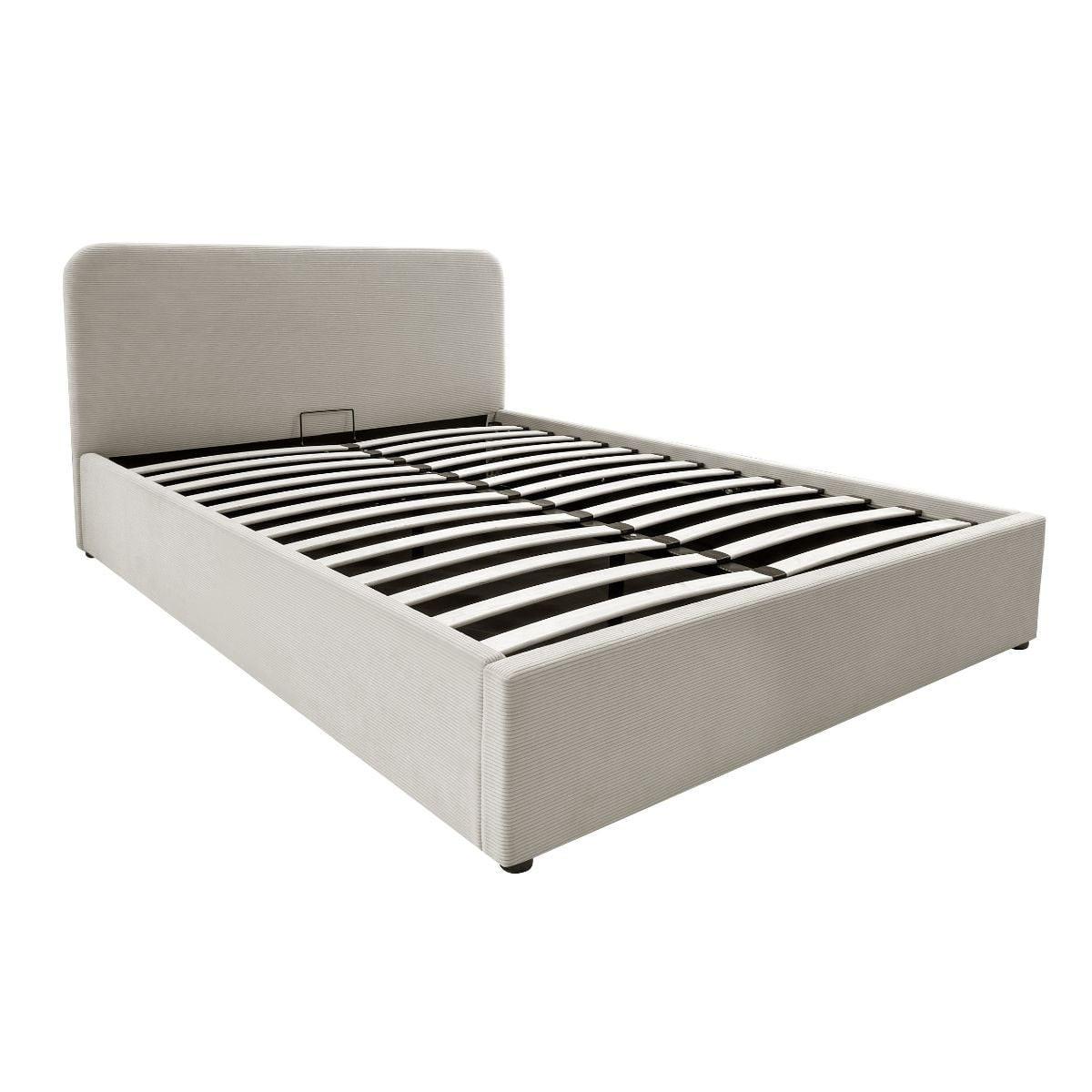 BETTKASTEN 140x190 mit kopfteil bezogen mit beigem livy 205/150/88 cm - Beige, Holz (190/140cm) - Calicosy