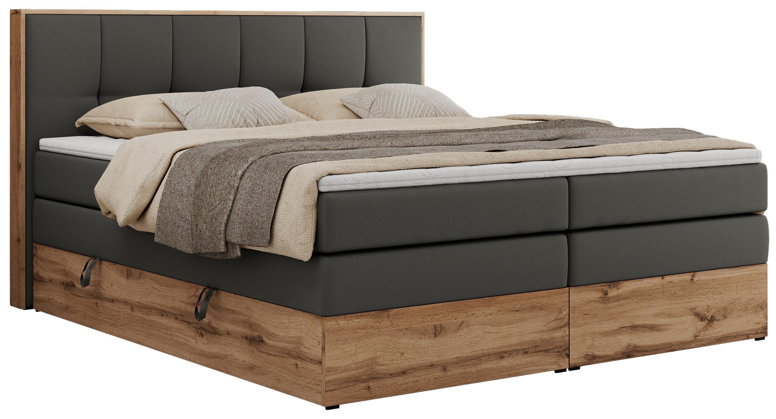 BOXSPRINGBETT ALBERO 1 KING 160/200 Dunkelgrau Kunstleder - H4 - Dunkelgrau, Holz/Textil (160/200cm) - MKS