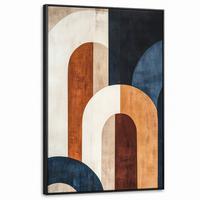 LEINWAND Bilder mit Rahmen - Abstrakt - Formen - Dunkelblau - 100x150 - Cognac, Textil (100/150cm) - MuchoWow