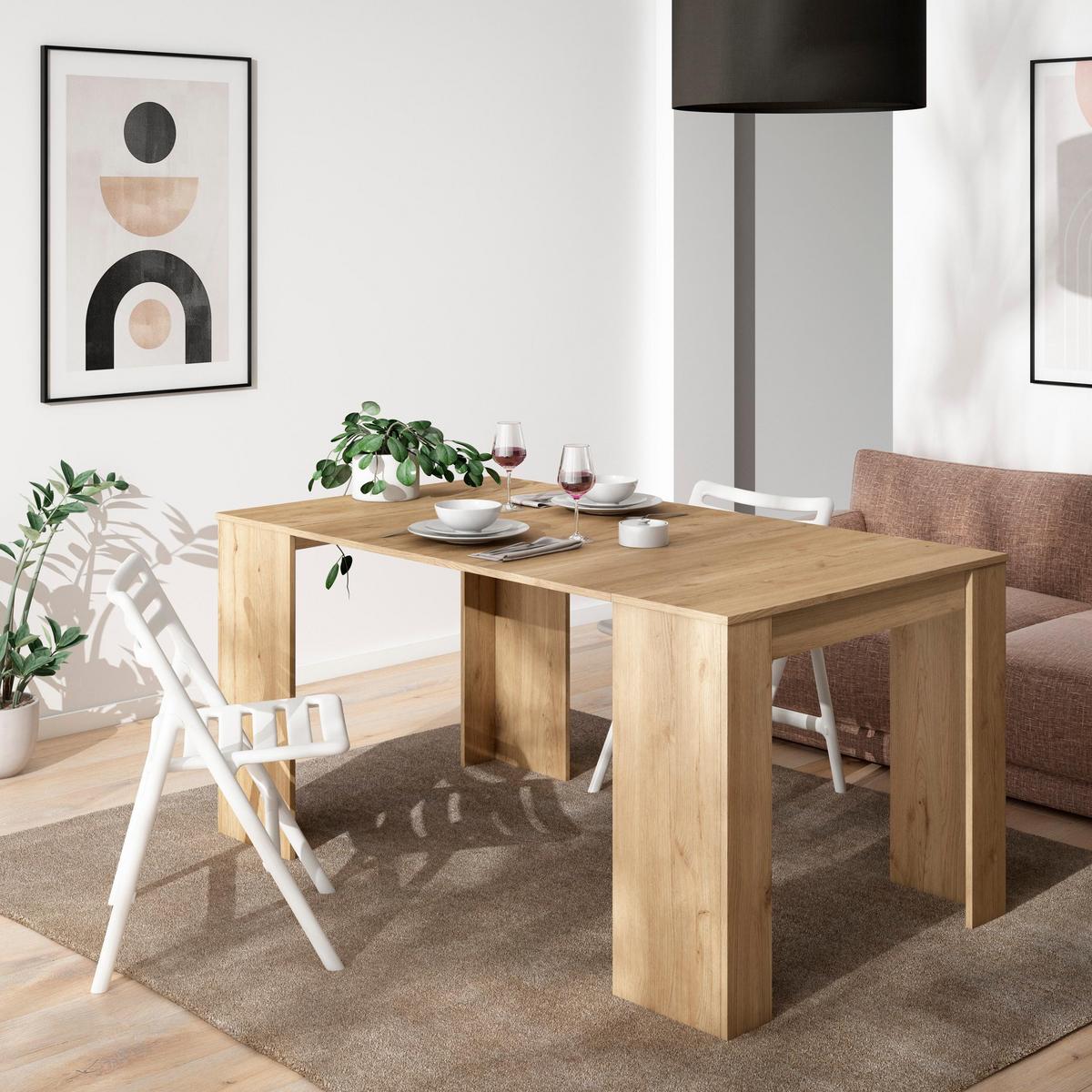 KONSOLENTISCH ausziehbar 58 bis 160cm, für 8 Gäste, eiche, 90/58/77cm - Eichefarben, Holzwerkstoff (90/160/77cm) - Skraut Home