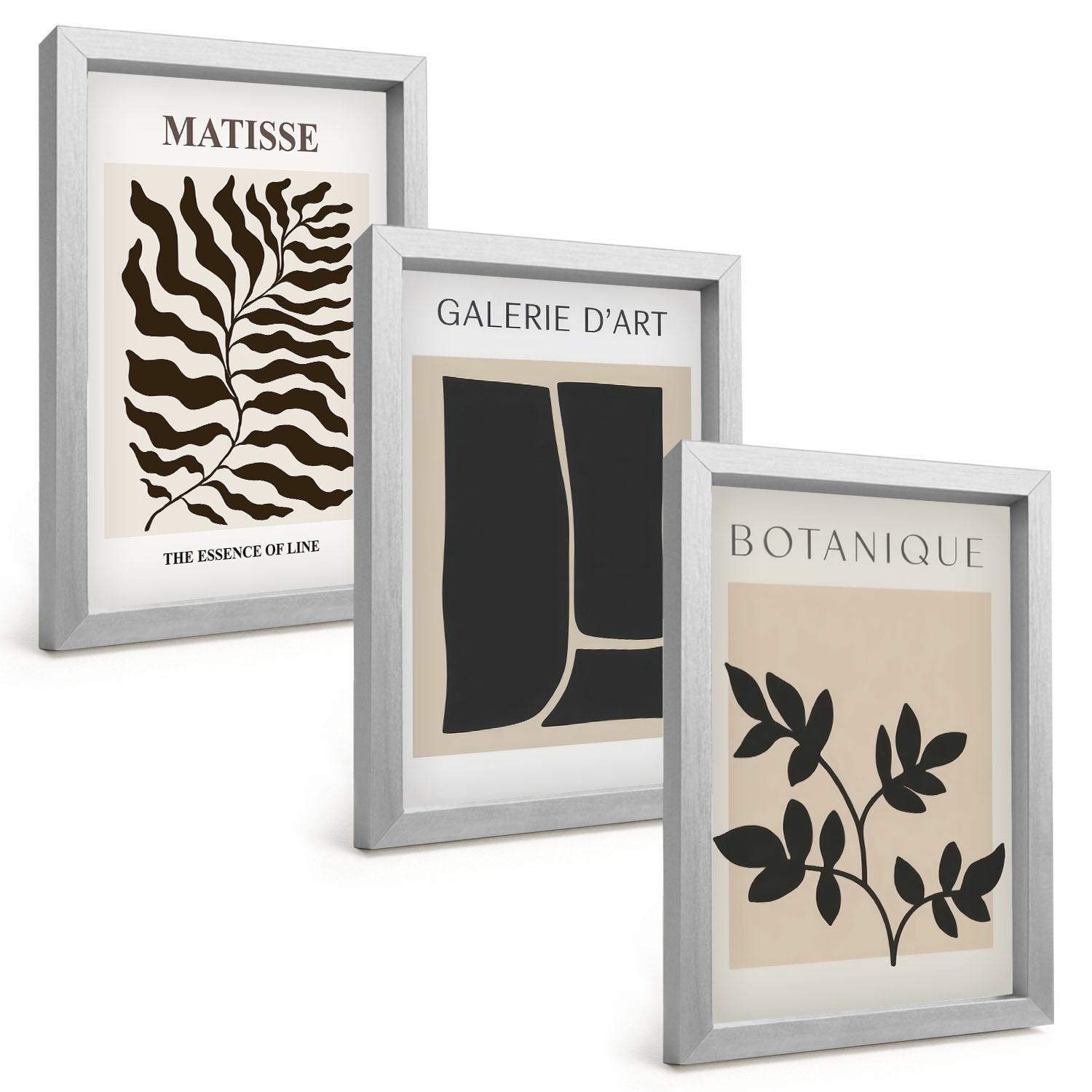 BILDER SET 3er Set - 20x30 cm Silberner Rahmen - Minimalistische Pflanzenposter - Silberfarben, Kunststoff (20/30cm) - TULUP