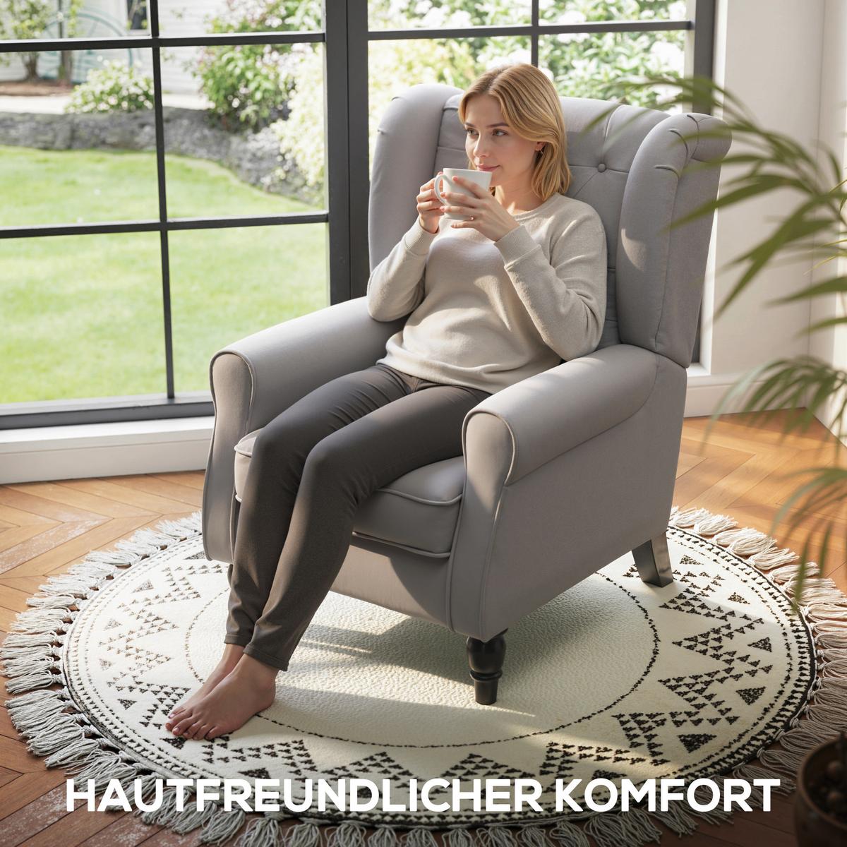 EINZELSESSEL mit Tufting Relaxsessel Einzelstuhl Holzfüße Polyester 2 Farben - Schwarz/Braun, Holz/Textil (86/102/74cm) - HOMCOM