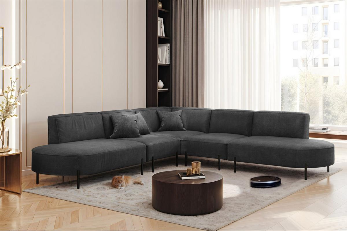 ECKSOFA Valencia - Anthrazit, Holzwerkstoff/Textil (303/303cm) - Fun Möbel