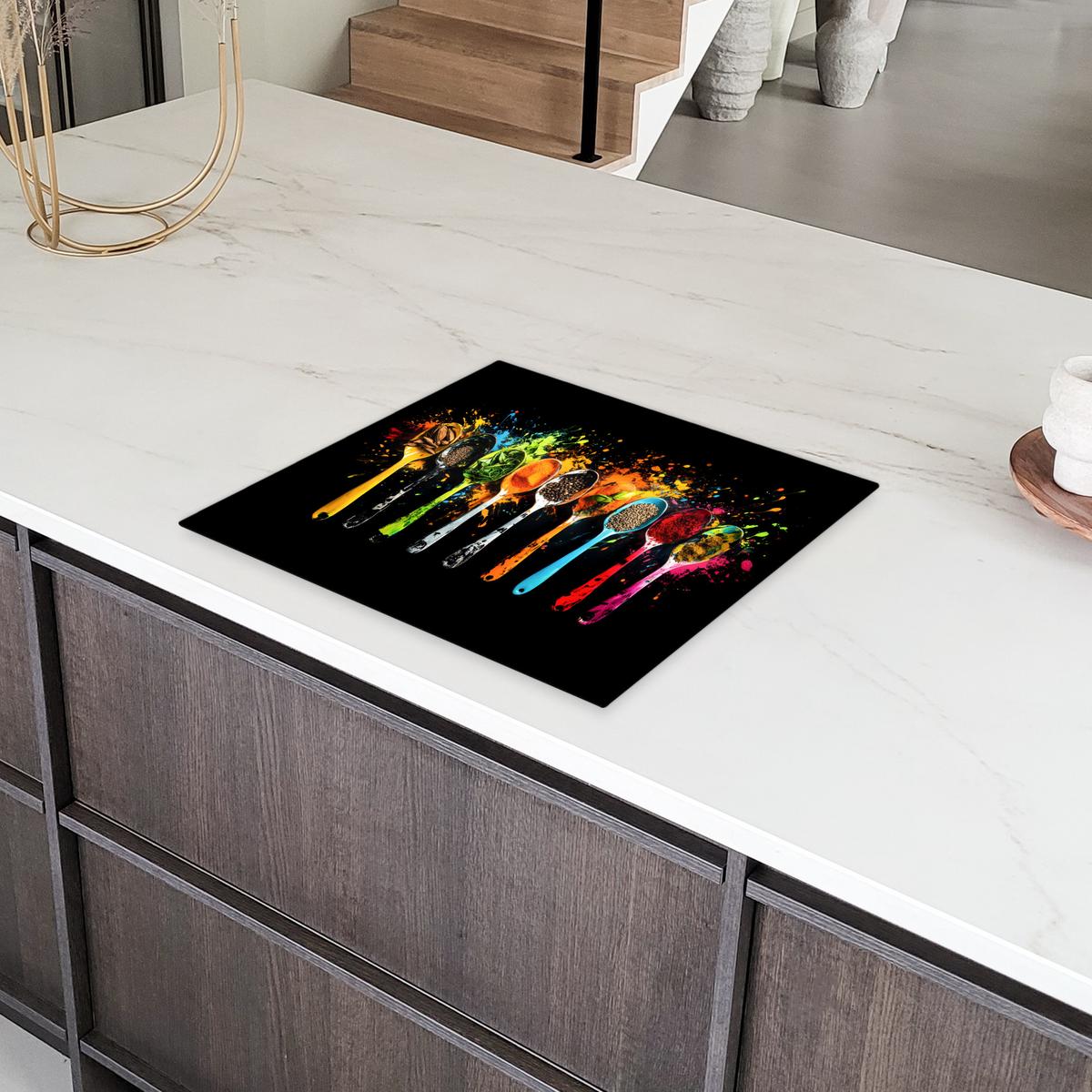 HERDABDECKPLATTE Löffel - Gewürze - Modern - Graffiti - Farbe - Farbenfroh Abdeckung Ceranfeld 57.6x51.6 cm - Multicolor, Kunststoff (57.6/51.6/0.2cm) - MuchoWow