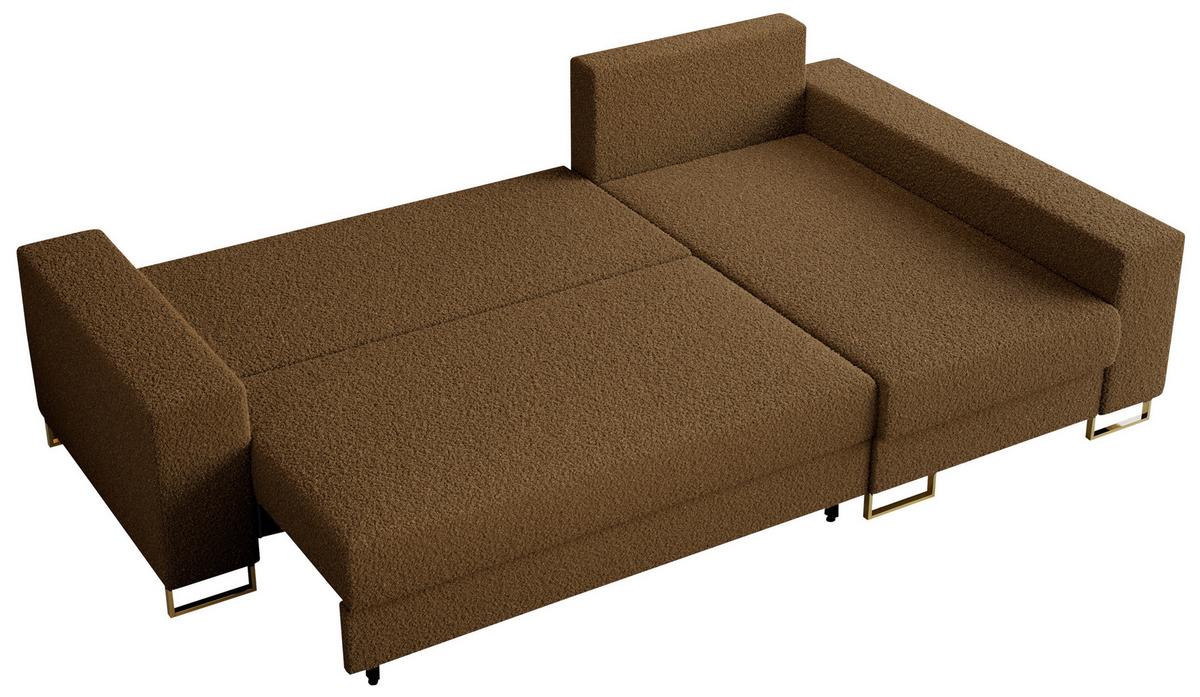 ECKSOFA Dorian Boucle Braun - Goldfarben/Braun, Textil/Metall (242/138cm) - MKS