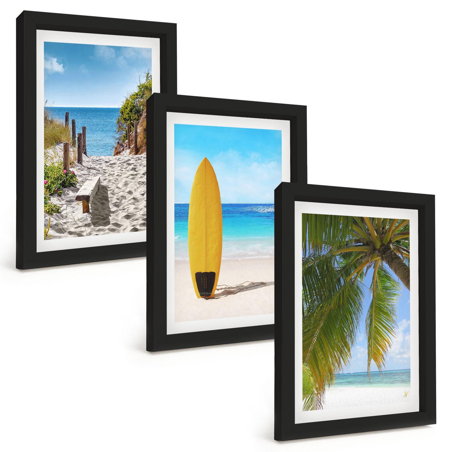 BILDER SET 3er Set - 20x30 cm Schwarzer Rahmen - Urlaubsstrände, Wellen, Palmen - Schwarz, Kunststoff (20/30cm) - TULUP