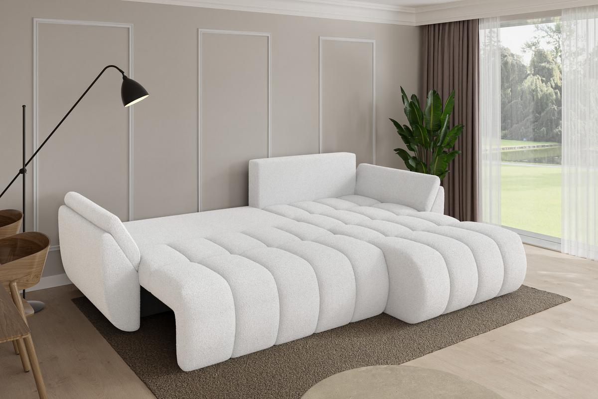 ECKSOFA mit Schlaffunktion Ottomane Rechts TOKO-L-v1 277x194x86 Weiß Bouclé - Schwarz/Weiß, Holzwerkstoff/Kunststoff (277/194cm) - ALTDECOR
