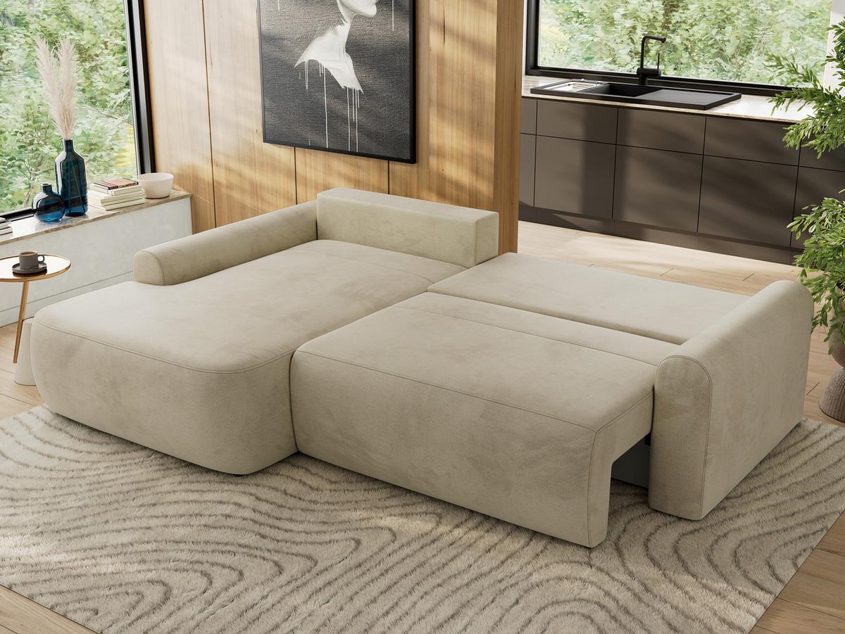 ECKSCHLAFSOFA CUBO L Beige Velvet - links - Beige/Schwarz, Kunststoff/Textil (273/187cm) - MKS