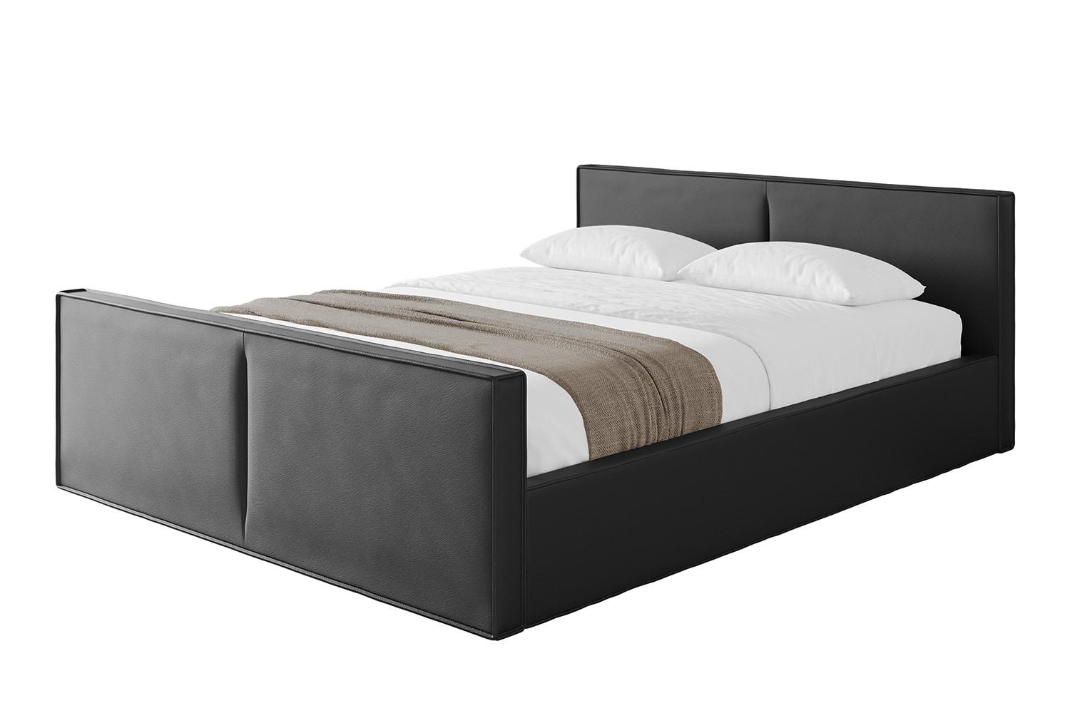 POLSTERBETT mit Bettkasten, Fußteil und Lattenrost, Boxbett mit Matratze H3/H4 - EMMI-Z-V1 180x200 Schwarz Kunstleder - Schwarz Hochglanz, Holzwerkstoff/Textil (180/200cm) - ALTDECOR