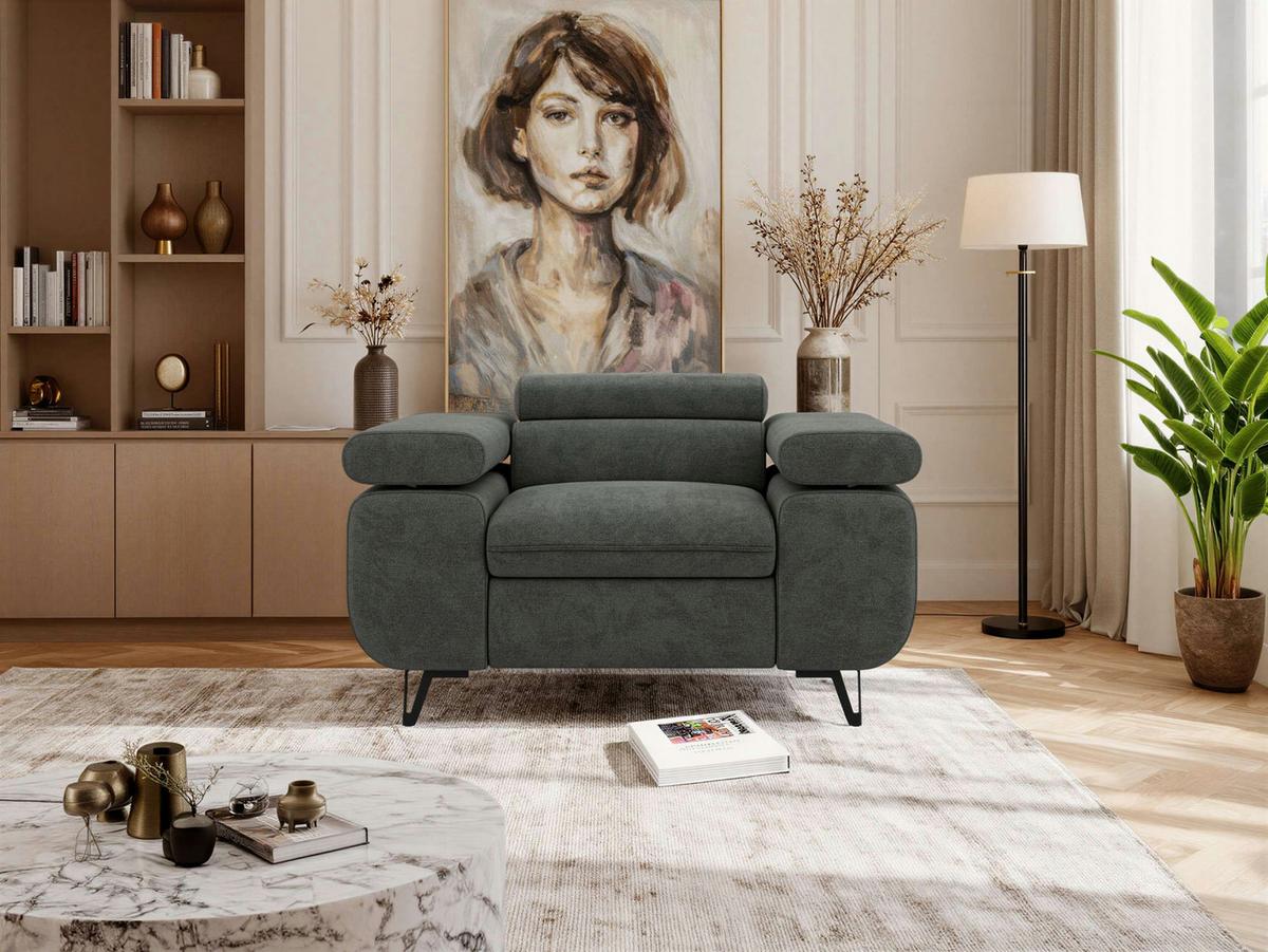 SESSEL PETER 1 - Dunkelgrau Stukture - Dunkelgrau/Anthrazit, Textil/Metall (126/76/99cm) - MKS