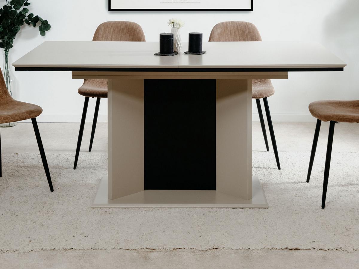 ESSTISCH sand, schwarz, Säulentisch ausziehbar 160 - 200 x 90 cm - Sandfarben/Schwarz, Holzwerkstoff (160/90/76cm) - Furn.Design