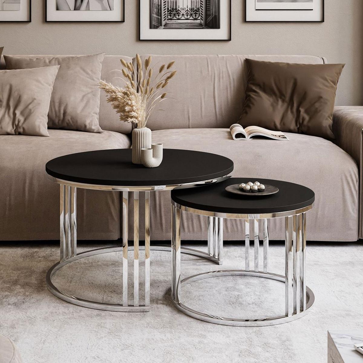 COUCHTISCH 2 in 1 LORI verchromt silber schwarz matt - Silberfarben, Holzwerkstoff (70/70/49cm) - Lookway