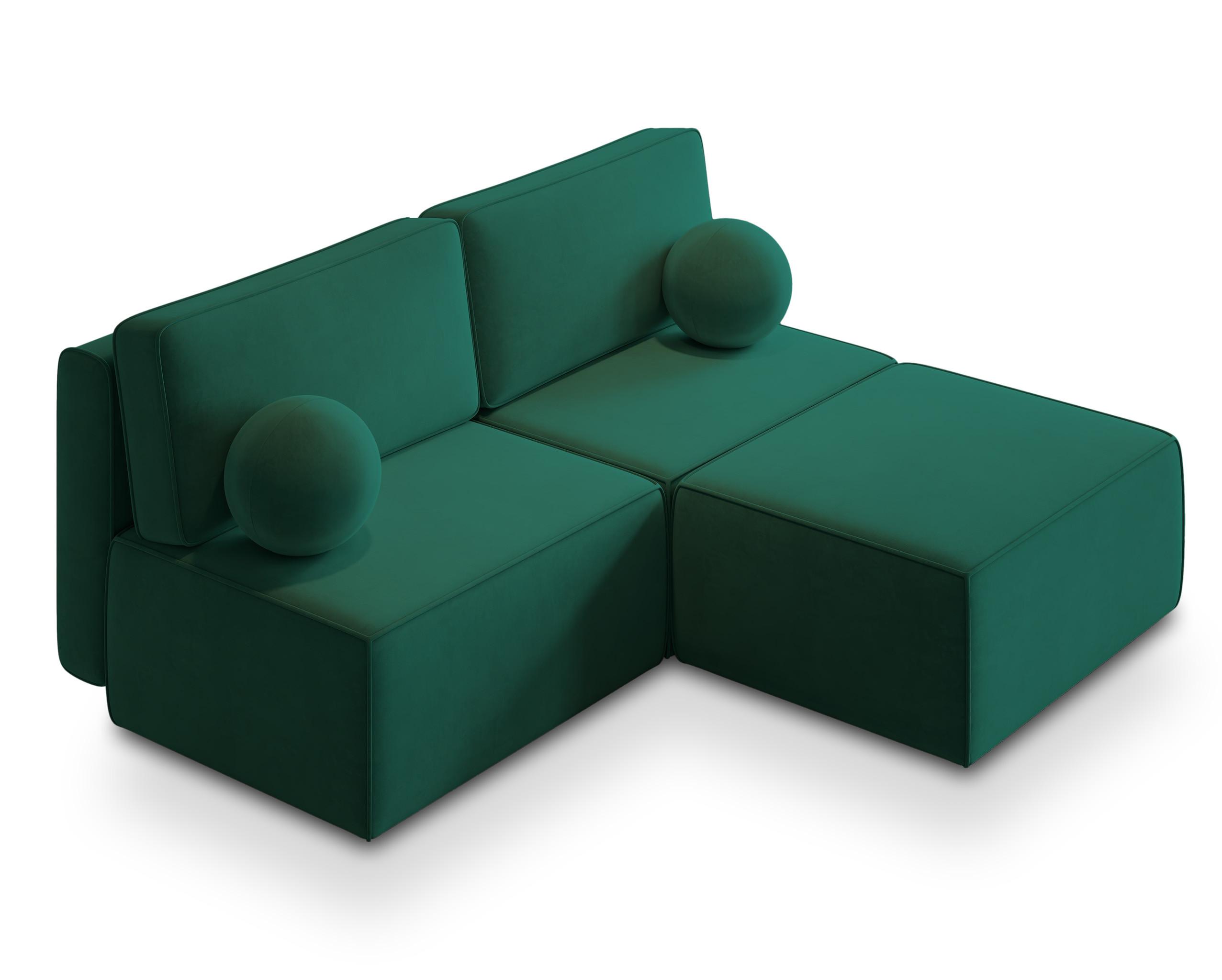 ECKSOFA VARNA M Grün Velours-Stoff mit Schlaffunktion - Grau/Grün, Holz/Kunststoff (196/158cm) - MASSENO