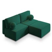 ECKSOFA VARNA M Grün Velours-Stoff mit Schlaffunktion - Grau/Grün, Holz/Kunststoff (196/158cm) - MASSENO