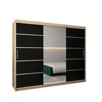 SCHWEBETÜRENSCHRANK 200/250/62 3-türig - Silberfarben/Schwarz, Holz/Kunststoff (250/200/62cm) - MÖBEL KRYSPOL
