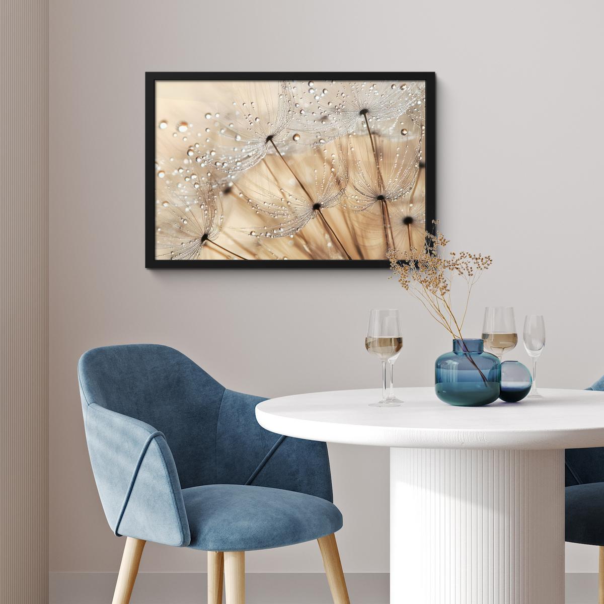 POSTER MIT RAHMENGERAHMTES BILD Löwenzahn - Abstrakt - Natur - Beige 60x40 cm - Braun, Papier (60/40cm) - MuchoWow